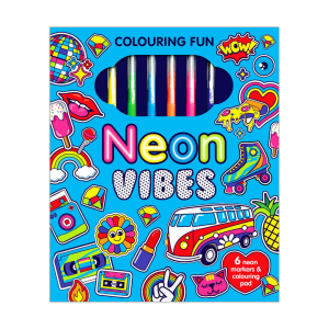 Neon Vibes Markerific Colouring Book Gift Set With 6 Neon Markers For Kids To Colour