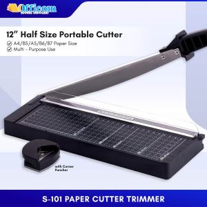 Officom S-101 Paper Cutter Trimmer A4 Size Guillotine Type Compact Self Sharpened Blade with Corner Trimmer for Paper