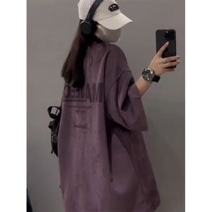 男士t恤短袖夏季重磅320克美式复古情侣款潮牌原创麂皮绒复古上衣