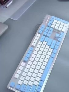 คีย์บอร์ดแบบมีสาย Wolf Tu เงียบ ไม่มีเสียง กันน้ำ คีย์บอร์ดแบบพิมพ์ดีด คีย์แคปช็อกโกแลต RGB