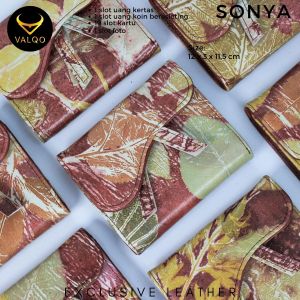 VALQO - SONYA Ecoprint Dompet wanita kulit sapi lipat Dompet pendek Cewek Perempuan Dompet Kartu Dompet Kecil Mini