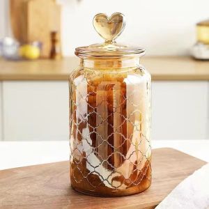 Food sealed jar storage transparent 650/950/1350ml lemon bottle pickle jar large spice jar with lid tea glass bottle honey