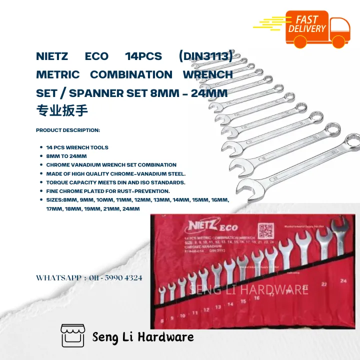 NIETZ 14PCS Metric Combination Wrench Set(14pcs 824mm) Spanner Set