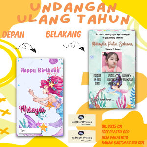 Undangan Ulang Tahun Anak MERMAID Custom Karakter  Free Foto Design dan Plastik