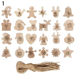 EASYEAH 24pcs/set DIY Gift Bags Decor Clips Ornament Wooden Pendant Countdown Hanging Tags Christmas Advent Calendar Number Label