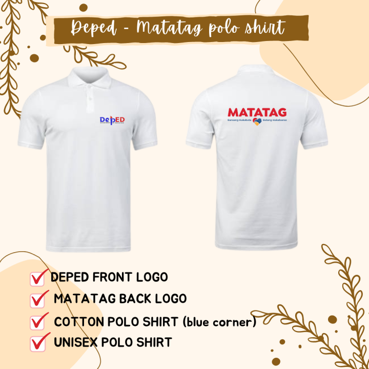 DepEd Matatag Fashion Polo Plain White Unisex Font and Back Embroidery ...