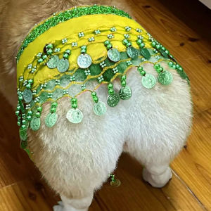 HATELI Dog Dance Costume Corgi Waist Chain Butt Curtain Clothes Pet Sequin Belly Dance Prop Puppy Shaking Hip Scarf for Halloween New Year Christmas Belt Dancing Skirts