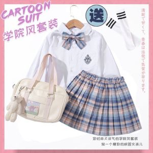 ชุดเด็กผู้หญิง ชูดกระโปรงเด็ก ชูดกระโปรงเด็กหญิง สไตล์วิทยาลัย เสื้อคอปเด็ก กระโปรงเด็กผู้หญิง กระโปรงลายสก๊อต ฤดูใบไม้ผลิและฤดูร้อน กระโปรงจีบสาว กระโปรง JK ชูดเสื้อแขน ชูดเสื้อแขนยาวกระโปรง JK เด็กผู้หญิง ชูดเจ้าหญิง 2 15ปี
