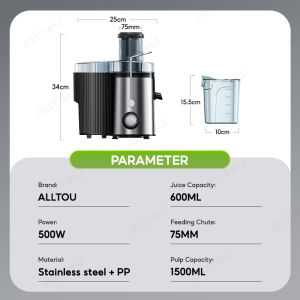 ALLTOU Blender 2L Capacity Juicer Maker 600W Electric Juicer Blender 100% Juice Purity Fruit and Vegetable Juice Mixer with Large Calibe