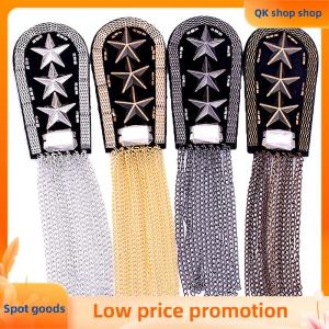 ✨QK shop✨ 1Pcs Vintage Five Star Tassel Chain Shoulder Board Badges Beads Fabric Metal Epaulet Epaulette Military Pin On Brooch Medal