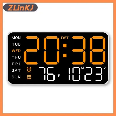 ZLinKJ นาฬิกาติดผนังดิจิตอลขนาดใหญ่แสดงวันที่และแสดงอุณหภูมิด้วยเสียงนาฬิกาปลุก LED ปรับความสว่างได้12 24ชั่วโมง