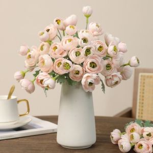 NUBE 15 Heads Camellia Artificial Flower Multicolor Flocking Simulation Camellia Flower Creative Green Leaves Faux Flower Home Decoration