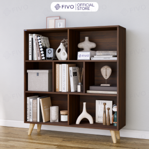 Kệ Để Sách Gỗ Có Chân Đa Tầng FIVO FB60 Màu Walnut Dễ Dàng Lắp Ráp Chia Ngăn Rộng Rãi Sức Chứa Lớn