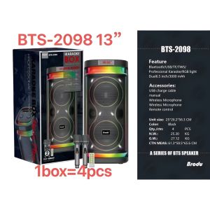 BTS-2098 Dual 13 inch LED light SPEAKER Wireless Power Subwoofer Outdoor Bluetooth Speaker