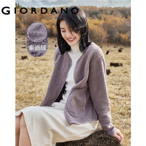 GIORDANO áo khoác nữ cổ tròn chất vải nhung form rộng Free Shipping 05372859
