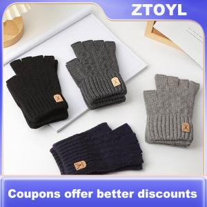 【ZTOYL】 ถุงมือถักแบบหนาครึ่งนิ้วกันหนาวสำหรับผู้หญิงผู้ชายถุงมือแบบไม่มีนิ้วสำหรับขับรถกลางแจ้งถุงมือแบบทัชสกรีน