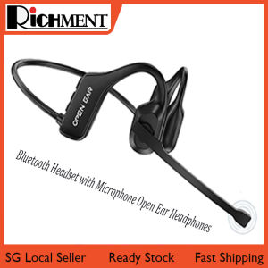 【🔥SG SELLER🔥】RICHMENTGADGET Open Ear Bluetooth Phone Headset Wireless Bluetooth  with Noise Cancelling Microphone Open Ear Air Conduction Bluetooth Headphones with Mic for Work PC Laptop Truckers Cell Phone Truck DriversSportsMeeting Home Working