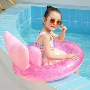 Baby Mermaid Swim Ring Pool Floating Ring with Handles & Seat Swimming Rings Floaties with Sun Protection Canopy for Pool Beach
