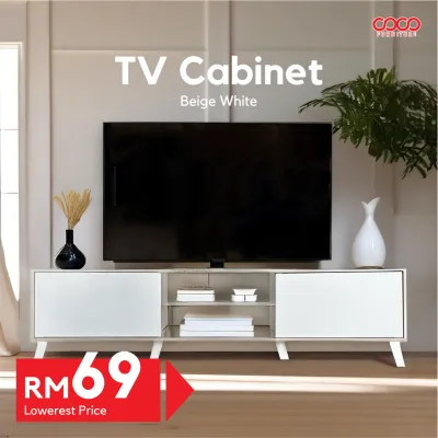 COCO | TV Cabinet 4Feet Beech White & Columbia Grey Colour / Kabinet Tv 4Kaki / Kabinet TV KABINET Murah / Ready Stock