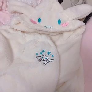 2Pcs Kawaii Cinnamoroll Pajamas Set Sanrios Cartoon Women White Hooded Warm Casual Homewear Cute Girl Student Thicken Tops Pants