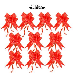 10ชิ้นปีใหม่ตามจันทรคติจีนดั้งเดิม Fu Fa Fortune ตัวอักษรโบว์โบว์ริบบิ้นรูดมีความสุขสีแดงเทศกาลฤดูใบไม้ผลิ DIY กล่องของขวัญห่อสำหรับปาร์ตี้โบว์แบบผูกอุปกรณ์ตกแต่ง