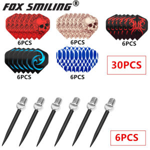 6pcs 28mm Dart Pin Steel Tips Replaceable Dart Needle Point With 30PCS Dart Flights Feather