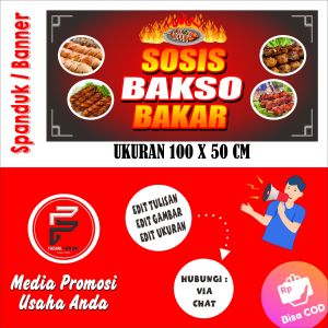 Spanduk Banner Sosis Bakar / Banner Baso Bakar / Banner Sosis dan Baso bakar / Banner Ukuran 100 x 50 cm