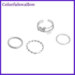Colorfulswallow 4Pcs Vòng Tròn Đồng Bằng Bướm Nhẫn Set Màu Bạc Mở Có Thể Điều Chỉnh Thời Trang Cá Nhân Vòng Tay Cho Phụ Nữ Hợp Thời Trang Đồ Trang Sức