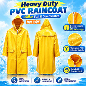 MYDIYHOMEDEPOT - Heavy Duty PVC Raincoat 1.05kg Waterproof Yellow | Baju Hujan Tebal Tahan Lasak Zip & Button