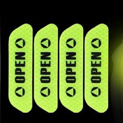 Bộ 4 Miếng Decal Phản Quang Màu Xanh Luminer Dán Cánh Cửa Ô Tô Chữ OPEN Kích Thước 1 Miếng 93x25mm