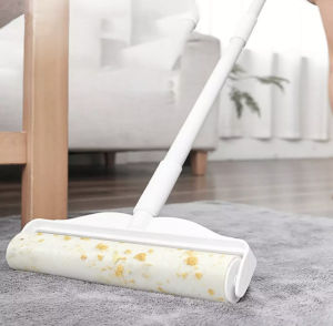 [SG SELLER] Sticky Lint Roller Mop Extendable Rod 124cm Sticky Paper 60 Sheets Per Roller width 24CM for Household