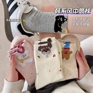 袜子女春夏款中筒袜可爱卡通点子纱纯棉无骨韩系ins潮流春秋棉袜