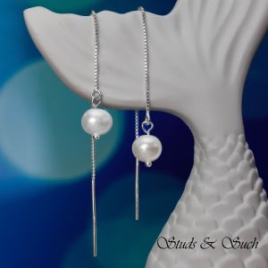[Studs & Such] 925 Silver Threader Earrings With Genuine Freshwater Pearl