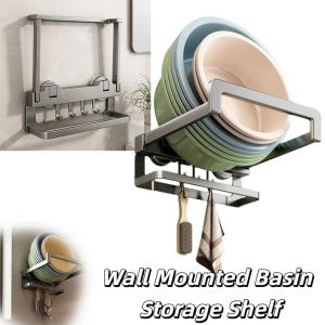 DYJKOUG Suction Cup Type Suction Cup Wall Mounted Hook Telescopic Wall Mounted Punch-Free Washbasin Storage Rack Suspension Folding No Drill Basin Holder Bathroom