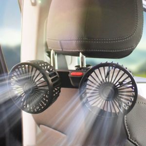 Double Head Car Fan USB Charge Big Wind Three Speed Control Back Seat Fan Auto Interior Accessories
