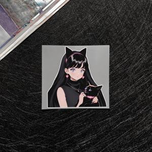 JDM Anime Pretty Girl Waterproof Sticker Cute Cat Cartoon Decorative Decal Reflective Motorcycle Body Window Bumper Fuel Tank Sticker Car Accessories