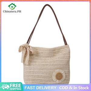 Women Straw Woven Tote Handbag Large Capacity Shoulder Bag Female Underarm Purse for Daily Travel Work