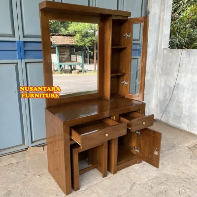 Meja Rias Retro Mimimalis Sudah Warna Meja Rias Kayu Jati Solid FREE KURSI STOOL CANTIK