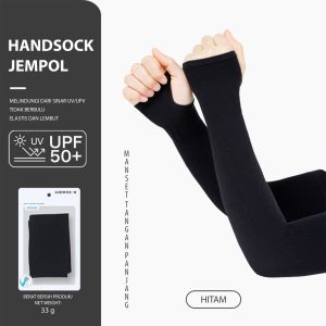 UPF50+ Manset Tangan Panjang Pria dan Wanita Handsock Sport Dengan Lubang Jempol Bahan Tidak Mudah Melar Panjang 32 cm