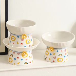 Ceramic Cat Bowl Anti-Black Chin Anti-Spill Food & Water BowlFeeder for Cats & Dogs
