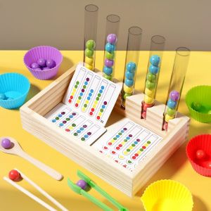 Montessori Wooden Toy Wooden Clip Beads Math Toy Sorting Bowls Color Matching Puzzle Educational Toy