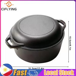 Premium Cast Iron Dutch Oven with Skillet Lid for Bread Making and Roasting 2 in 1 Versatile Camping Pot