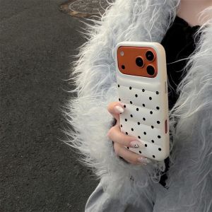 New Korean INS Leather Polka Dot Cute Phone case for iPhone 17 Pro Max 13 14 15 16 Pro 17 Fundas Kawaii Cartoon Shockproof Cover