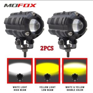 MOFOX 1Pair ZX2 Laser Gun 40W Motorcycle Mini Driving Light Dual Color White&Yellow High/Low Beam Auxiliary Light Headlight Spotlight LED Work Light with Fan