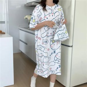 TANFU Snoopy Crayon Shin Chan Nightdress Cinnamoroll Strawberry Bear Cartoon Sleepwear Comfortable Loose Ins Home Wear Summer