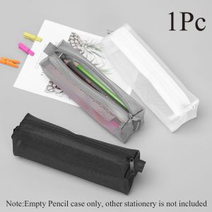 NAMSHEVA Fashion Solid Color Handbags Makeup Stationery Cosmetic Storage Mesh Pen Bag Zipper Pencil Case Transparent Grid