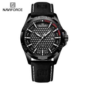 Jam tangan Pria Naviforce 8023 tali kulit bulat tanggal aktif analog original