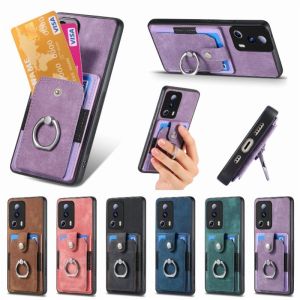 Retro Phone Case Xiaomi Mi 10 10T Poco X6 X5 M5 M5s F5 X4 X3 NFC GT M3 F3 Pro Lite 5G Back Casing Finger Ring Stand Cards Holder Wallet Protective Cover