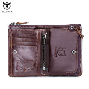 BULLCAPTAIN leather wallet male business casual multi-function 17 card slot RFID anti-theft brush detachable zipper buckle coin purse