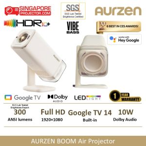 AURZEN Boom Air Smart Projector | Google TV 14 | Full HD 1080p (1920×1080) | 300 ANSI Lumens | 10W Dolby Audio